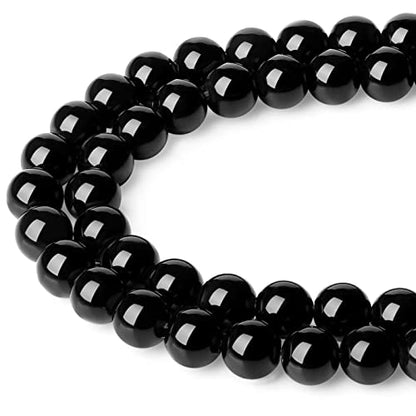 LAIDANLA Black Obsidian 8mm Natural Stone Beads Round Loose Gemstone Stone Beads for DIY Bracelet Necklace Earrings Jewelry Making Polishing Genuine Real Beading 96PCS 2 Strand 32" - color: Black, size: 8mm