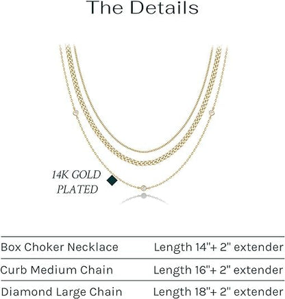 PAVOI 14K Gold Plated Dainty Layering Necklaces for Women | Snake Chain, Curb Link, Paperclip Layered Chains | Trendy Layering Necklace - style: Diamond Station