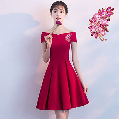 seven wolves Women Crystal Bouquet Brooch Pin All-Match Accessories Rhinestone Brooches and Pins - color: Rose Red E