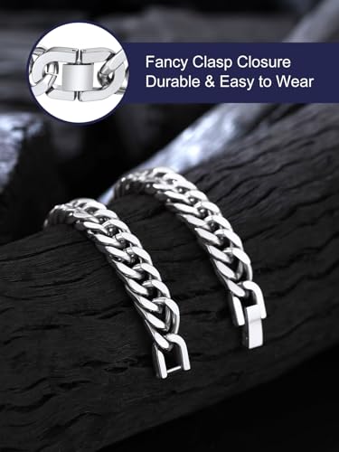 Bandmax Cuban Bracelets for Men, Stainless Steel Link, 7.5"/8.3"/9" Length | 7/8/12mm Width, Miami Wristlet Chain, Steel/Black/Gold Tone, Hip Hop Jewelry, Gift for Son Grandson Husban - color: Steel