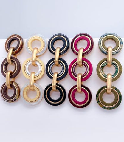 Ozel - Natural Wooden Acrylic Boho Drop Dangle Earrings for Women - Geometric Statement Jewellery - Brown, Black, Magent Red, Olive Green, White beige - color: 3Circle_Black