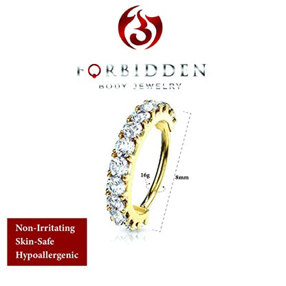 Forbidden Body Jewelry 16-20g 8mm CZ Lined Plated Brass Bendable Nose Ring and Cartilage Hoop (Choose Gauge/Plating/Color) - style: 16g - 14k Plated