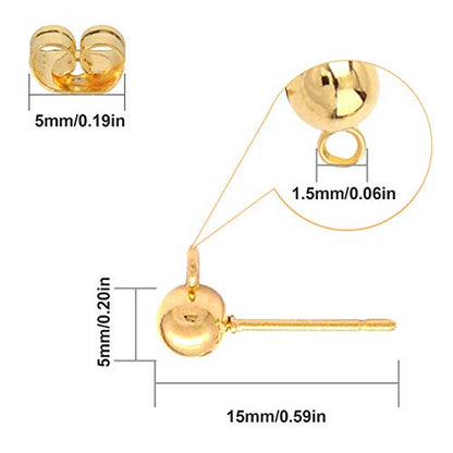 150Pcs Ball Post Earring Studs for Jewelry Making,Earring Studs Ball Post Earrings with Loop with 200Pcs Butterfly Earrings Back Replacements for DIY Jewelry Making Findings(KC Gold) - color: KC Gold