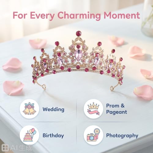 Kamirola - Queen Crown and Tiaras Princess Crown for Women Crystal Headbands for Bridal, Princess for Wedding and Party - color: Rose Pink