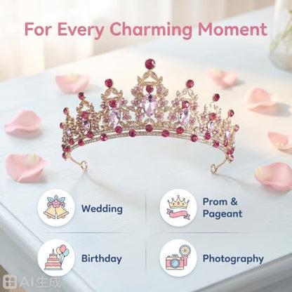 Kamirola - Queen Crown and Tiaras Princess Crown for Women Crystal Headbands for Bridal, Princess for Wedding and Party - color: Rose Pink