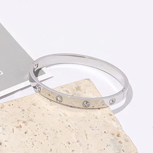 Friendship Love Bracelet for Women, 18K Gold Plated Titanium Steel Cuff - color: Silver, size: Zircon 7.5''