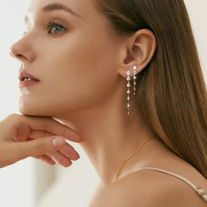 Lunvky 14K Gold Plated Dangle Earrings for Women Dainty Silver Drop Earring Trendy Long Dangling Wedding Bridesmaid Hoop Diamond Crystal Cute Earring Prom Jewelry Birthday Gifts - color: A-2 pair gold