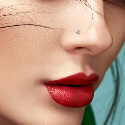 316L Surgical Steel Nose Studs with Crystals - Gold, Black, Rose Gold, and Steel Nose Ring Options - 22GA, 20GA, 18GA - Clear Cubic Zirconia - 1/4" Length - style: 22G Steel (SMALLEST GAUGE)