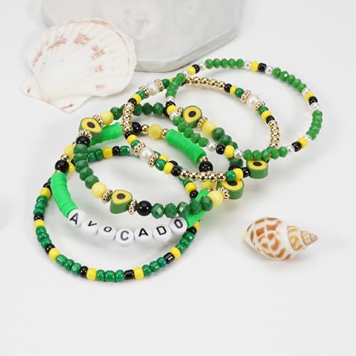 Twinfree Bohemian Cute Fruit Banana Cherry Strawberry Pineapple Mango Polymer Clay Beaded Stackable Stretch Bracelets - color: color 17
