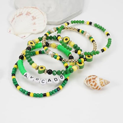 Twinfree Bohemian Cute Fruit Banana Cherry Strawberry Pineapple Mango Polymer Clay Beaded Stackable Stretch Bracelets - color: color 17