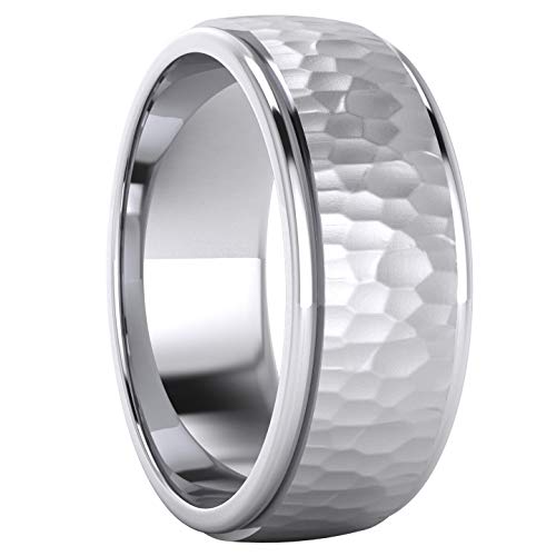 Heavy Solid Sterling Silver 6mm and 8mm Hammered Unisex Wedding Band Comfort Fit Ring Raised Center Polished Sides - color: 8 Millimeters