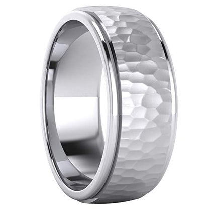 Heavy Solid Sterling Silver 6mm and 8mm Hammered Unisex Wedding Band Comfort Fit Ring Raised Center Polished Sides - color: 8 Millimeters