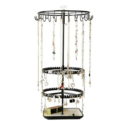 Multi layer rotating jewelry storage rack, capable of storing rings, earrings, necklaces, bracelets, adjustable jewelry display tree, black - color: C Black