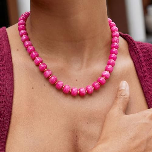 Chunky Colorful Choker Necklace for Women - Summer Beach Round Resin Beads Necklace, Trendy Statement Summer Beach Jewelry Birthday Gifts for Vacation Holiday - color: 14mm Rose Red Beads