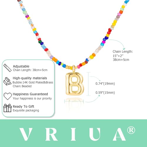 VRIUA Colorful Initial Necklaces for Women – Bubble Letter A-Z Necklace Handmade Beaded Necklace Dainty Initial Necklaces for Girls Kids - Teen Girls Gifts Trendy Jewelry - color: Gold, style: B
