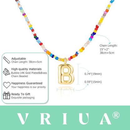 VRIUA Colorful Initial Necklaces for Women – Bubble Letter A-Z Necklace Handmade Beaded Necklace Dainty Initial Necklaces for Girls Kids - Teen Girls Gifts Trendy Jewelry - color: Gold, style: B