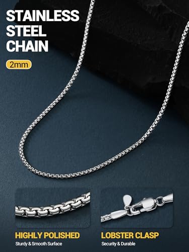 PROSTEEL Stainless Steel Flat Box Link Chain Necklace for Men | Silver/Black/18K Gold Plated,2/3/4/5/6/7/8mm Width Chain with Strong Lobster Clasp/Waterproof Men Women Jewelry with Gift Box - size: 30 inch(76cm), style: 2mm-Elegant Silver