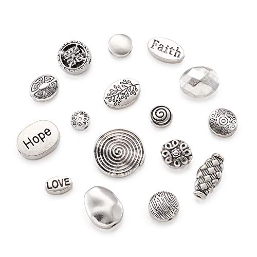 Craftdady 80Pcs Antique Silver Flat Round Oval Spacer Beads Tibetan Metal Barrel Drop Rondelle Loose Beads for Jewelry Crafts Making - color: Antique Silver, Flat Round+Oval,80pcs