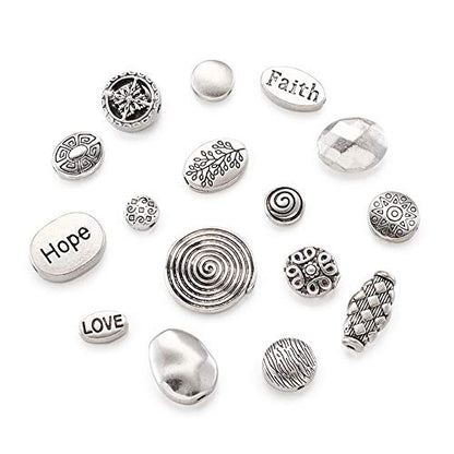 Craftdady 80Pcs Antique Silver Flat Round Oval Spacer Beads Tibetan Metal Barrel Drop Rondelle Loose Beads for Jewelry Crafts Making - color: Antique Silver, Flat Round+Oval,80pcs