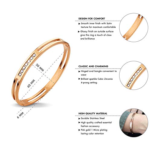 555Jewelry Womens Stainless Steel Fashion CZ Studded Cuff Bangle Bracelet - color: Pink Rose Gold - Grooved