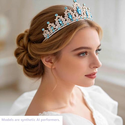 Kamirola - Queen Crown and Tiaras Princess Crown for Women Crystal Headbands for Bridal, Princess for Wedding and Party - color: Gold& LT Blue