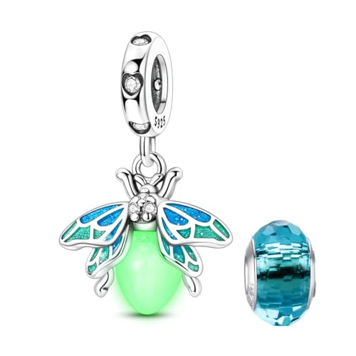 LNQOBU 925 Sterling Silver Charms Color-changing Chameleon Dangle Charm Beads Glow in the Dark Charme fits Pandora Bracelets and Necklace Jewelry Gift for Women - style: Blue Firefly Pendant