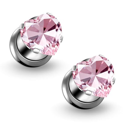 Astm F136 Titanium Heart CZ Ear Gauges Screw Fit Flesh Tunnels Plugs Gauges Earring Expander Stretcher Ear Tunnels For Ears 10G 8G 6G 4G 2G 0G 00G Plug Earrings Piercing Jewelry For Women Men - color: 0G Gauges,Pink CZ