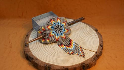 Beaded Hair Clips Native American Style Handmade Collection (Grey Star) - color: Grey Star