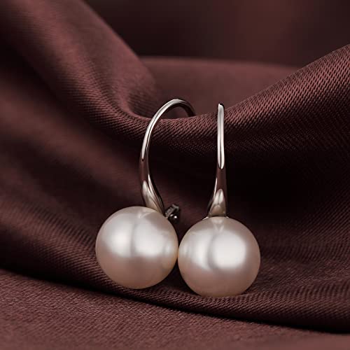 Pearl Earrings for Women Pearl Leverback Earrings 925 Sterling Silver - color: B1-white pearl-silver