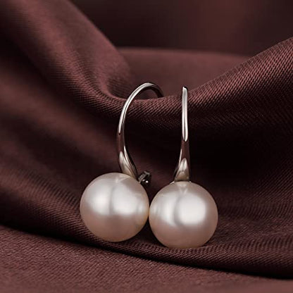 Pearl Earrings for Women Pearl Leverback Earrings 925 Sterling Silver - color: B1-white pearl-silver