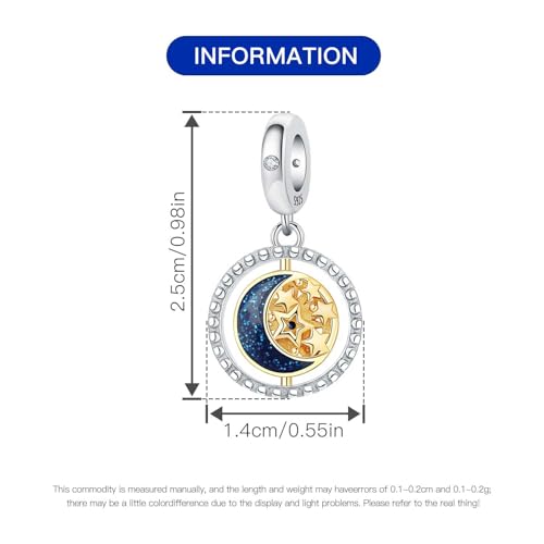925 Sterling Silver Charms for Bracelets and Necklace Religious Cross Pendants Praying Hands, Bible, Virgin Mary, Jesus, Church Bead Jewelry - color: Star - Moon Charms