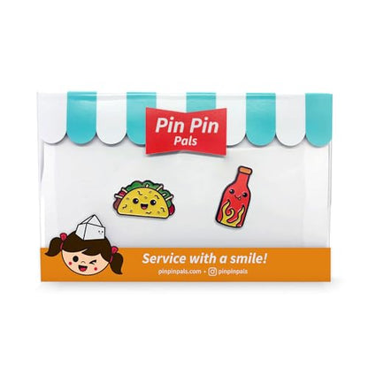 Enamel Pin Set (2 Pins Per Set) for Backpack, Bag, Lapel, Kawaii Button Collector - style: Taco & Hot Sauce