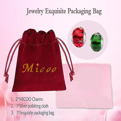 MICOO 925 Sterling Silver Charms for Bracelets,Fashion DIY Dangle Pendants Beads Simulated Birthstone Charms,Birthday Gifts for Women - color: 2 Red and Green Charms