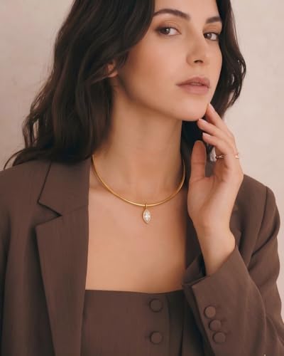 Gold CZ Choker Necklace Trendy Statement | Gold choker necklace, CZ pendant, Adjustable chain, Dainty statement, Summer gift, Gift for women, Lightweight - style: 23382