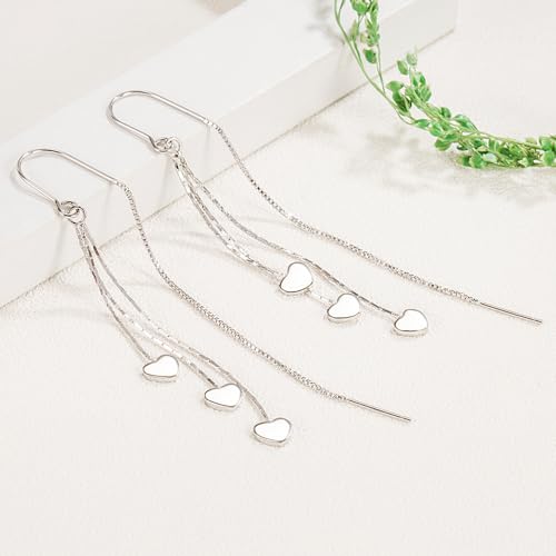 925 Sterling Silver Dangle Earrings with Charms Heart, Water drop, Moon, Star Long Drop Earring for Women Jewelry Gifts Hypoallergenic - color: heart-3 hanging