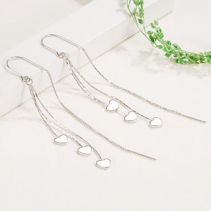 925 Sterling Silver Dangle Earrings with Charms Heart, Water drop, Moon, Star Long Drop Earring for Women Jewelry Gifts Hypoallergenic - color: heart-3 hanging