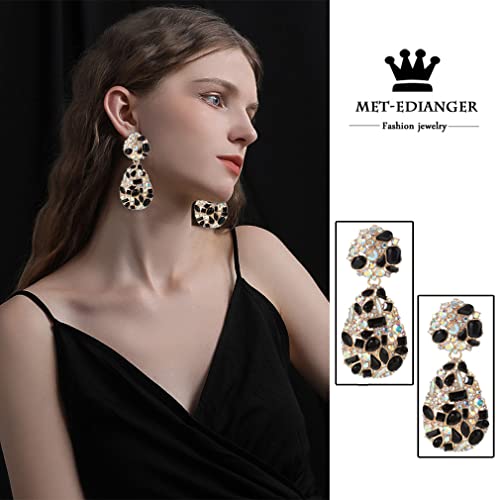 Rhinestone Statement Earrings Teardrop Costume Earrings Cluster Crystal Chandelier Drop Dangle Earrings for Women - color: Black