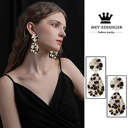 Rhinestone Statement Earrings Teardrop Costume Earrings Cluster Crystal Chandelier Drop Dangle Earrings for Women - color: Black
