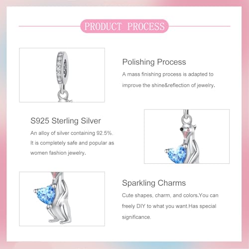 S925 Sterling Silver Cute Bead Charm for Pandora Bracelets and Necklaces | Lucky Clover Cute Animal Pink Bow Cherry Butterfly Pendant Bead Charms Jewelry Making Gifts for Women Valentines Mother's Day - style: mongoose pendant