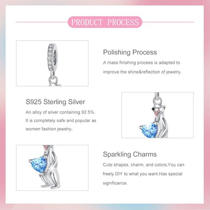 S925 Sterling Silver Cute Bead Charm for Pandora Bracelets and Necklaces | Lucky Clover Cute Animal Pink Bow Cherry Butterfly Pendant Bead Charms Jewelry Making Gifts for Women Valentines Mother's Day - style: mongoose pendant