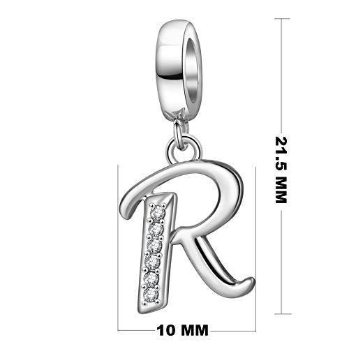 925 Sterling Silver Initial Charm fits Pandora, Gift for Mom Wife | Christmas,Birthday,Mother's Day, Anniversary, Valentine's Day - color: Letter R