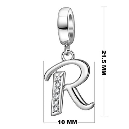 925 Sterling Silver Initial Charm fits Pandora, Gift for Mom Wife | Christmas,Birthday,Mother's Day, Anniversary, Valentine's Day - color: Letter R