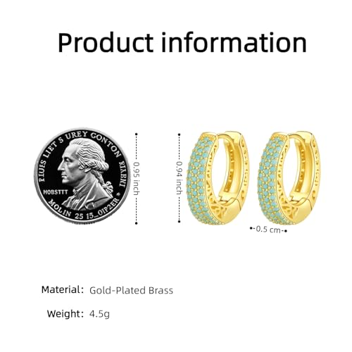 Turquoise Hoop Earrings for Women/Men 18K Real Gold Plated Cubic Zirconia Hoop Earrings Hypoallergenic Cartilage Ear Jewelry - color: Big Hoop