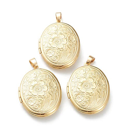 Craftdady 18K Gold Plated Brass Photo Locket Frame Pendants Charms for Necklaces Personalized Jewelry Crafts Making - size: 33.5x23.5mm Oval