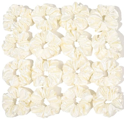 16 Pcs Scrunchies for Women - White Satin Silk Scrunchies for Girls Hair Ties Elastics Bands Ponytail Holder Hair Accessories - color: WHITE