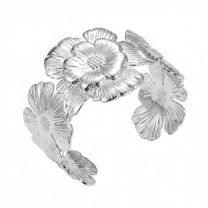 YWMAN Silver Flower Cuff Bracelet, Metallic Floral Chunky Bracelet for Women - color: Flower 4