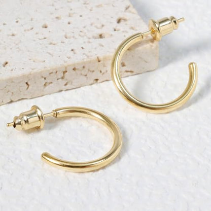 Minimalist Hoops for Women - 14K Gold Open Huggie Hoop Earrings, Hypoallergenic Tiny Hoops in Gold and Silver (Set of 1-5 Pairs) - color: 14K Gold - 15mm (1 Pairs)