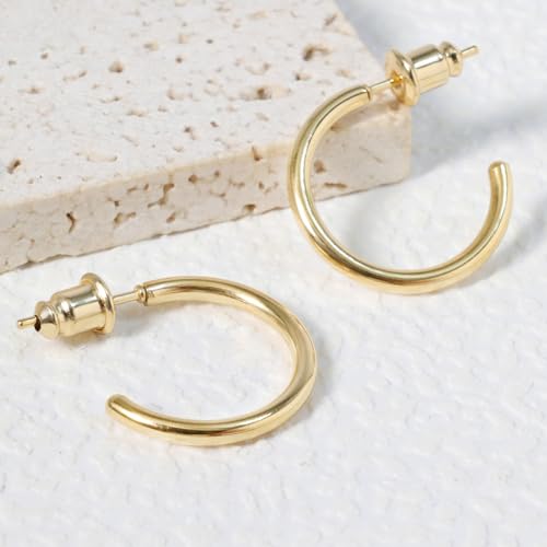 Minimalist Hoops for Women - 14K Gold Open Huggie Hoop Earrings, Hypoallergenic Tiny Hoops in Gold and Silver (Set of 1-5 Pairs) - color: 14K Gold - 15mm (1 Pairs)