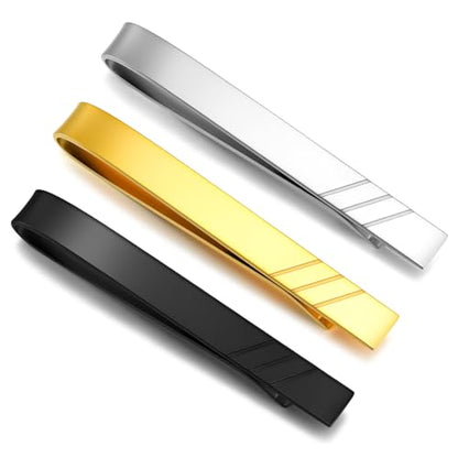 GWD Stainless Steel Tie Clips for Men Personalized Initial Tie Clip Classic Tie Bar Set - color: 3Color/Set