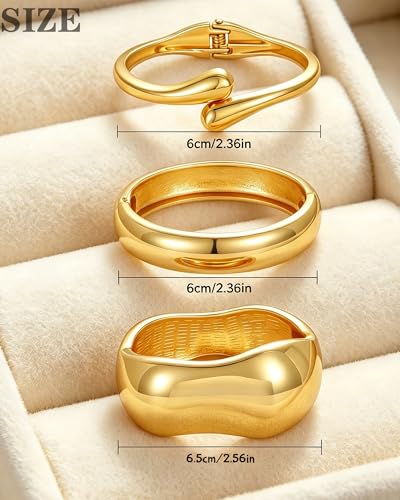 Chunky Gold Bangle Bracelets for Women, 14k Gold Plated Trendy Stackable Bangles Set, Dainty Cuff Bracelet Stack Jewelry for Gifts - color: Gold#A